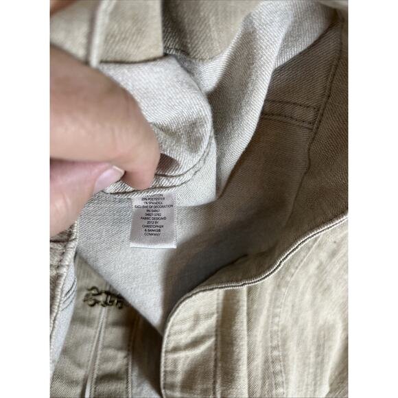 Christopher & Banks Embroidered Vest Beige Denim Studded Fall Floral Button L - Picture 9 of 11